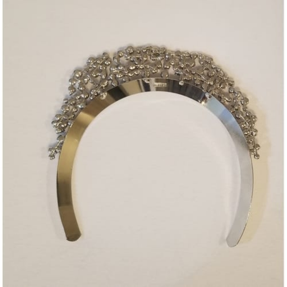 LELET NY Silver Mattar Crystal Crown Headband Swarovski Bridal Wedding Holidays - Picture 9 of 16